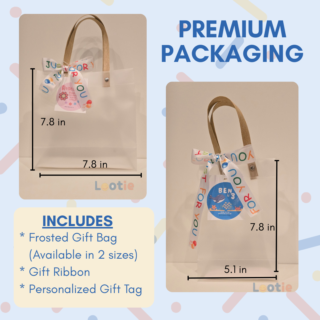Frosted Plastic Gift Bag with Hand-Tied Bow & Personalized Tag