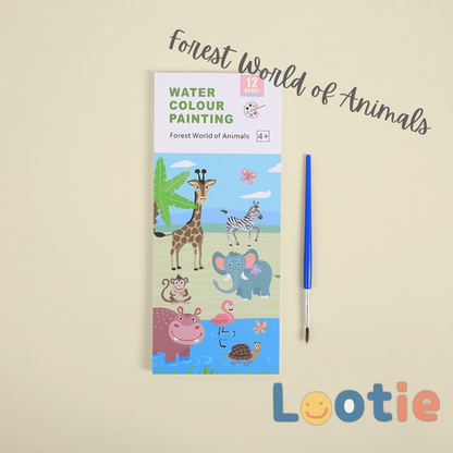 Children's watercolour paint book  titled 'Forest World of Animals' 