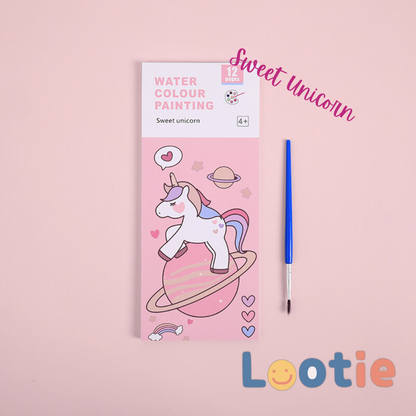 Watercolor painting book with a unicorn design 